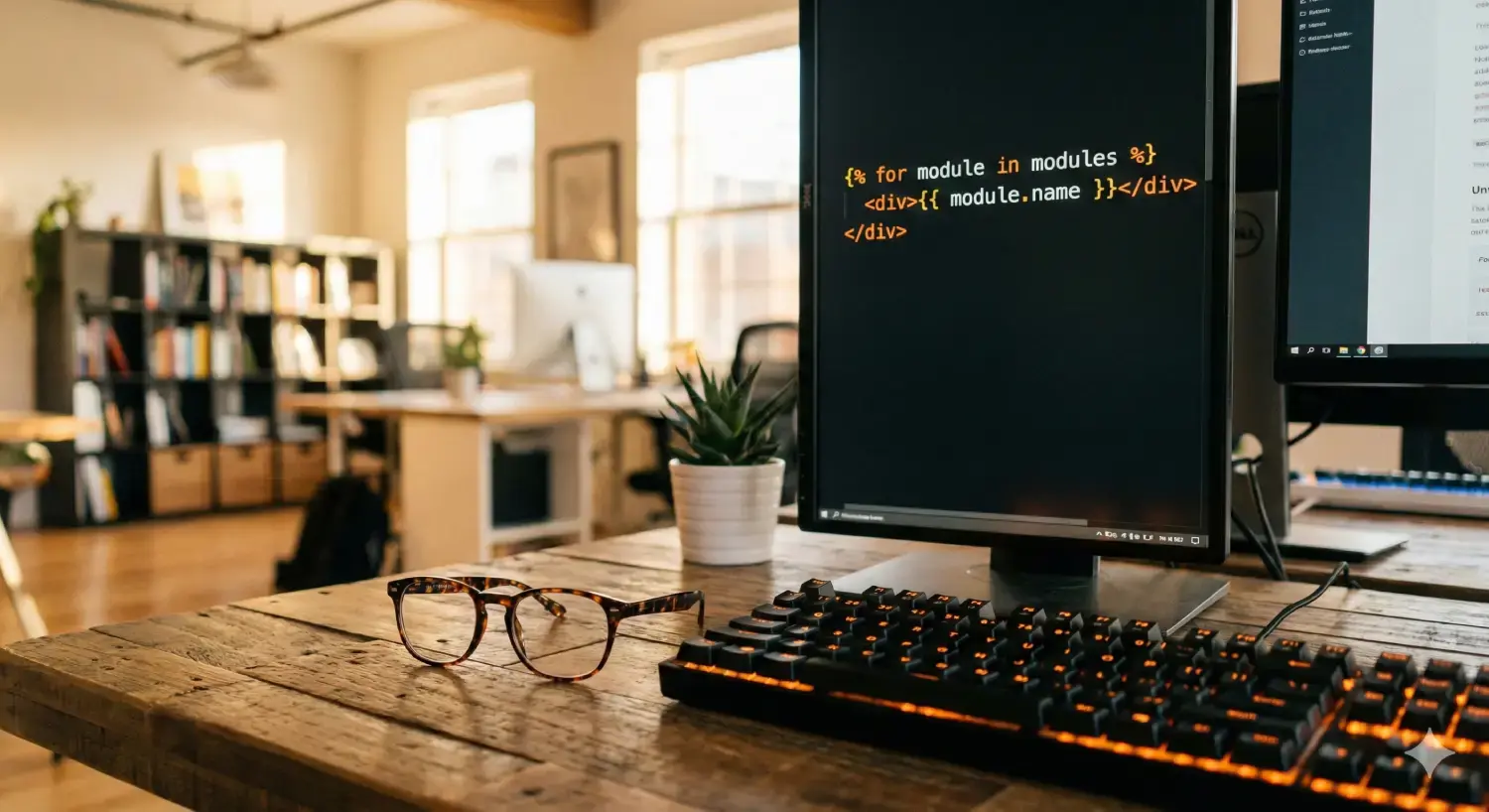 Close-up of a professional developer at 2CUBE Studio writing custom HubL code for a HubSpot CMS website.